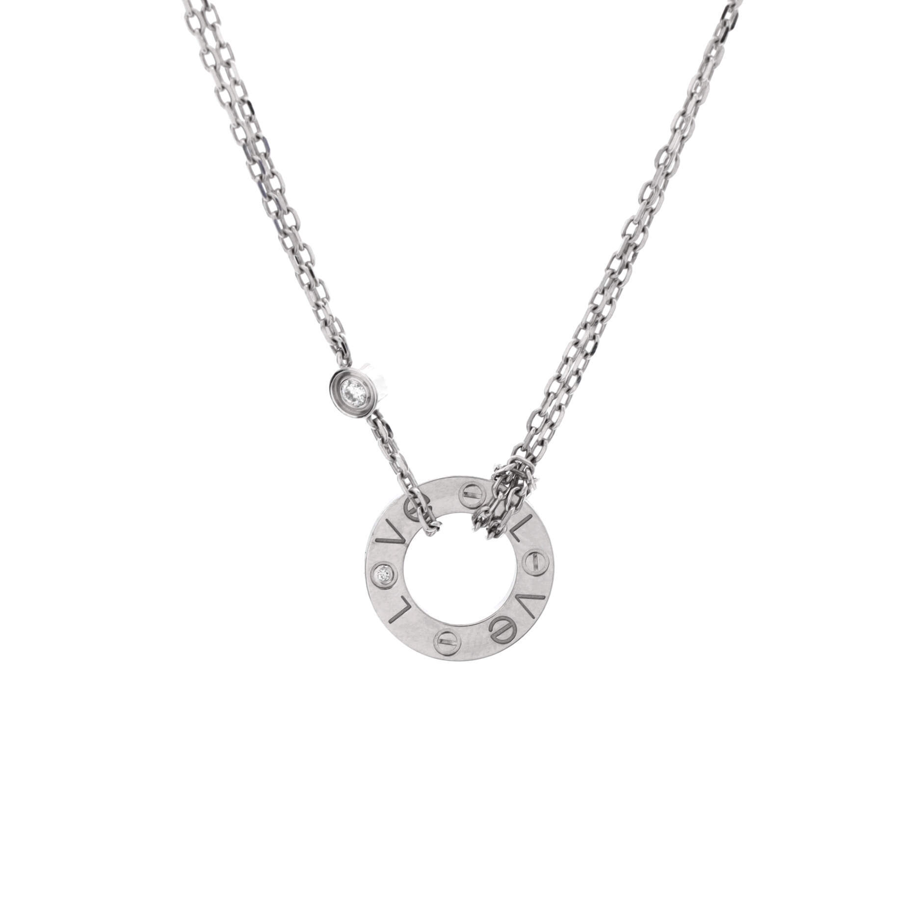 Cartier 2 Diamonds Love Pendant Necklace 18k White Gold With Diamonds